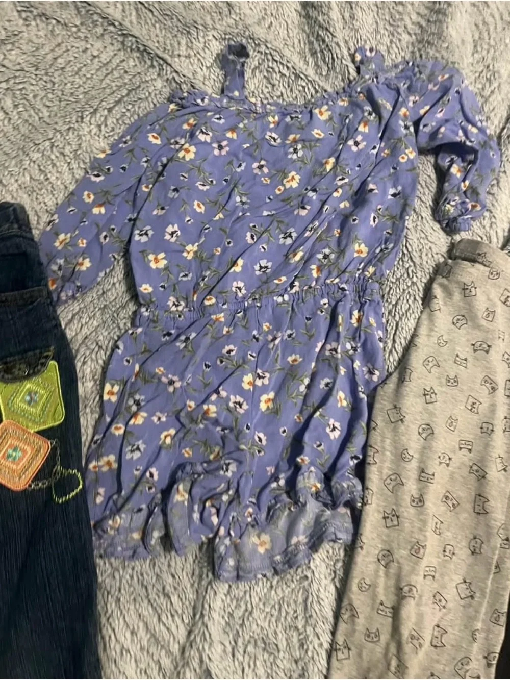 Carter's dress and Dark Blue Denim Capri Pants with Colorful Patch and clothes